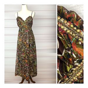 Chelsea & Theodore Embellished Spaghetti Strap Boho Maxi Dress  US 4